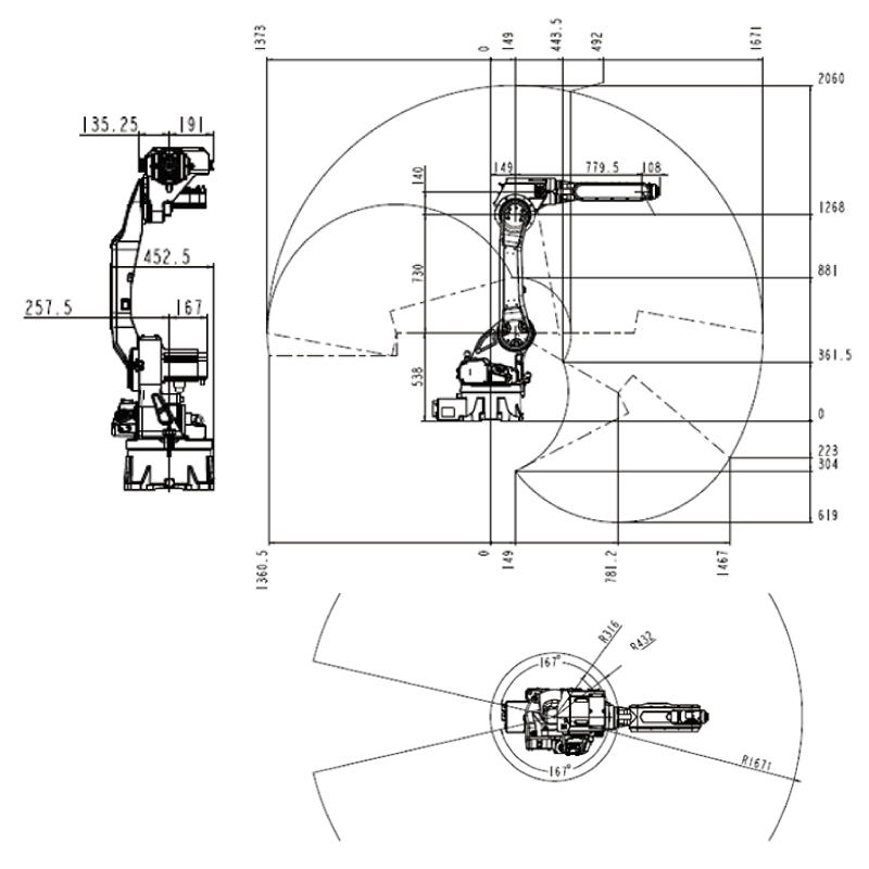 ROBOT SIZE DIMENSION & MAXIMUM MOTION RANGE VBR10-1